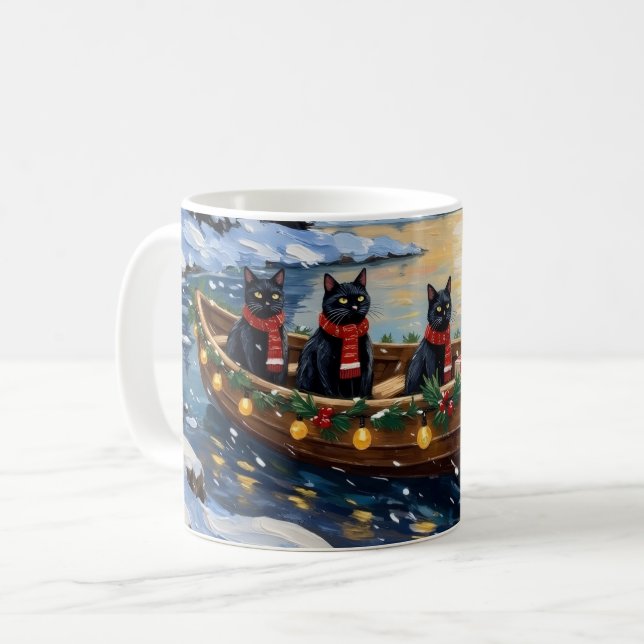 Mug Bateau de Noël de Chat Noir Fêtes (Devant gauche)