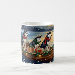 Mug Bateau de Noël de vacances avec Husky Sibérien