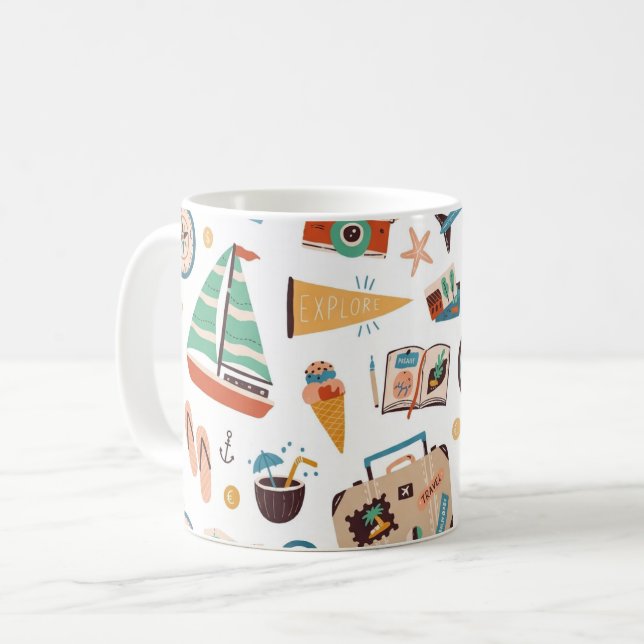 Mug Bateau de voyage aventure, boussole et vacances (Devant gauche)