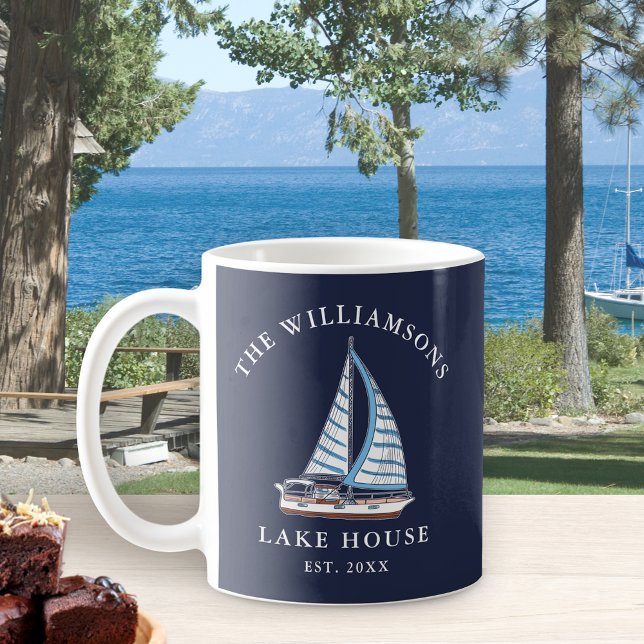 Mug Bateau nautique Marine Bleu Nom de famille Lake Ho (Créateur téléchargé)
