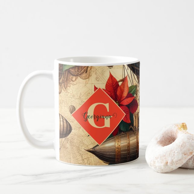 Mug Bateau Steampunk personnalisé avec Poinsettia (Avec donut)