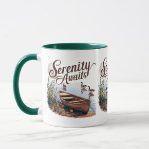 Mug Bateau sur le lac serein avec oies et fleurs sauva