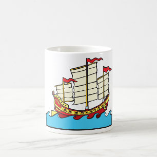 Mug Bateau traditionnel rouge chinois sur vagues bleue