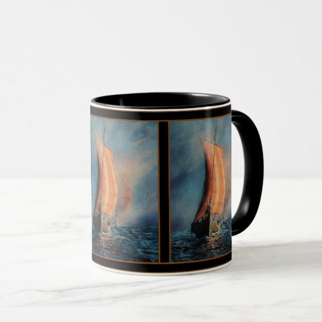 Mug Bateau viking naviguant sur mer/océan dans le brou (Devant droit)