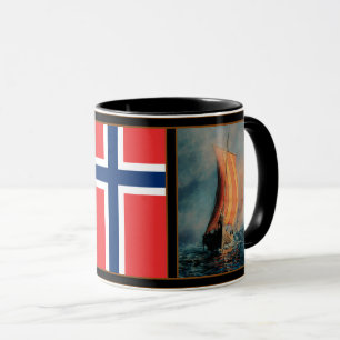 Mug Bateau viking sur mer/océan, pavillon de la Norvèg