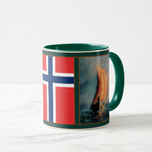 Mug Bateau viking sur mer/océan, pavillon de la Norvèg