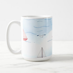 Mug Bateaux à voile et mouettes motif transparent