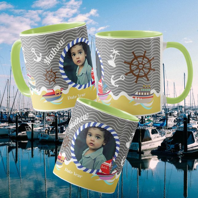 Mug Bateaux amusants Photo Gris Jaune (Boys Birthday Mug
Fun Boats Photo Grey Yellow Mug)