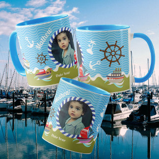 Mug Bateaux Amusants Photo Vert Bleu