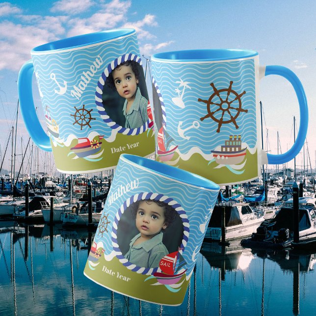 Mug Bateaux Amusants Photo Vert Bleu (Boys Birthday Mug
Fun Boats Photo Green Blue Mug)