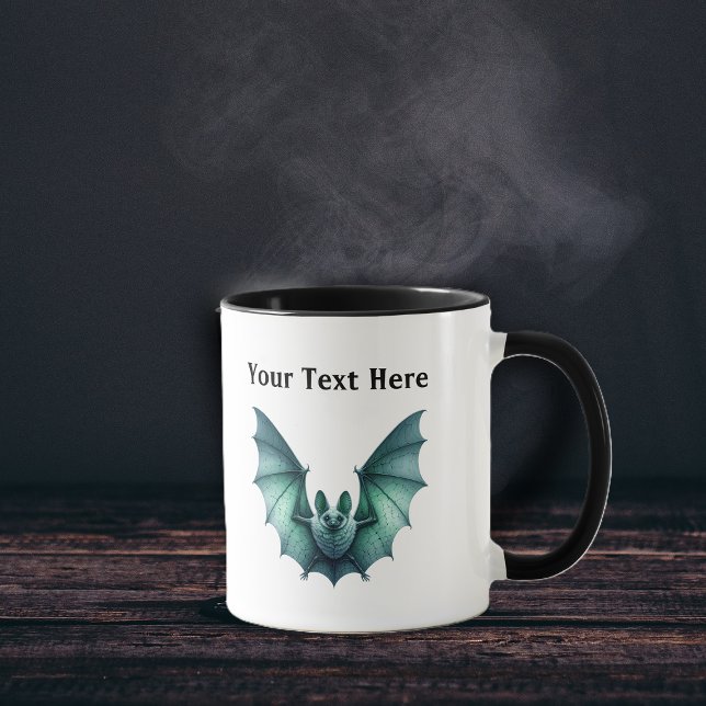 Mug Bateaux Éffrayants en rose et vert (Two spooky Vibrant flying bats, one pink one green on coffee or tee mug.)