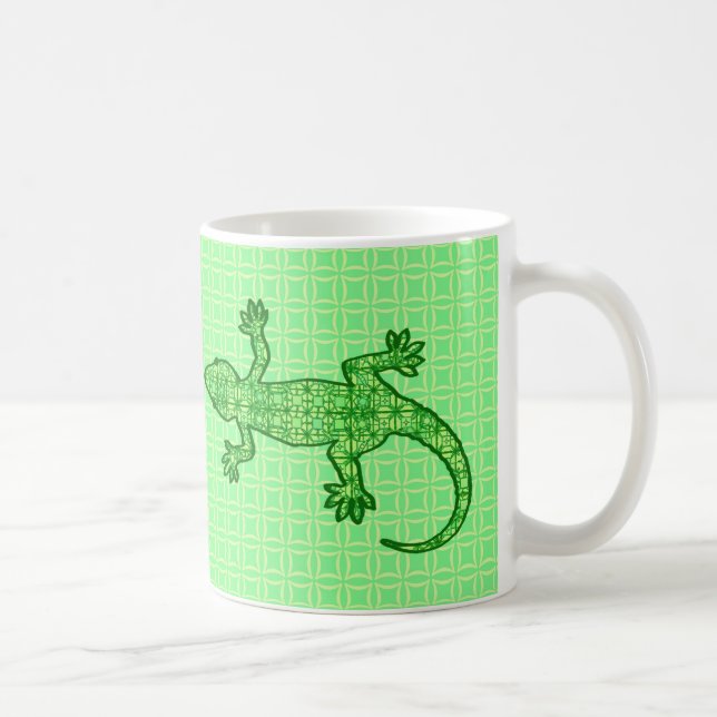 Mug Batik tribal Gecko - chaux et vert émeraude (Droite)