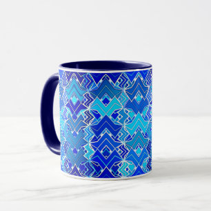 Mug Batik Tribal Print, Cobalt et Cerulean Blue