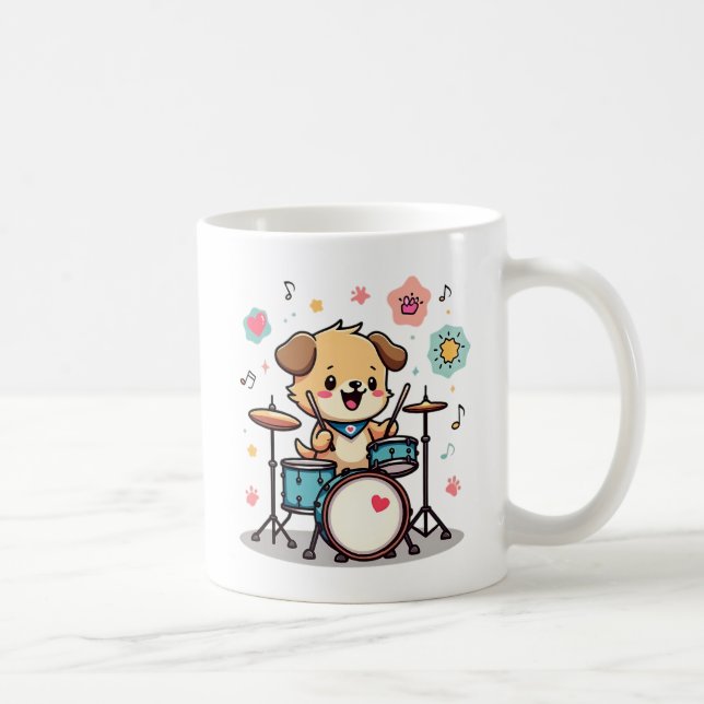Mug Batteur Chiot Mignon - Chien Heureux Jouant de la  (Droite)