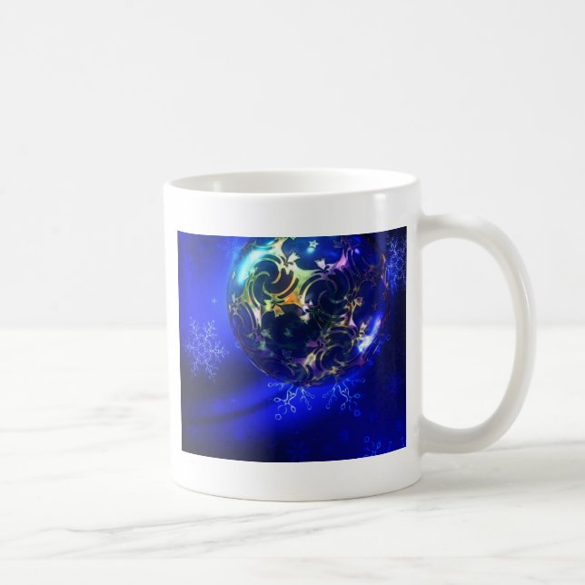 Mug Bauble de Noël bleu électrique, personnaliser i (Droite)
