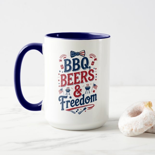 Mug BBQ, Bières et Liberté – Rétro 4 juillet Vibes (Avec donut)
