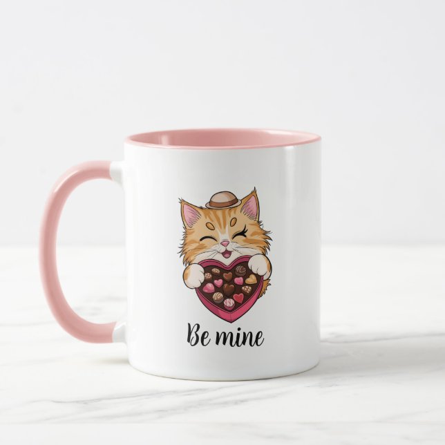 Mug Be Mine Chat : Saint Valentin Kawaii Chat avec bon (Gauche)