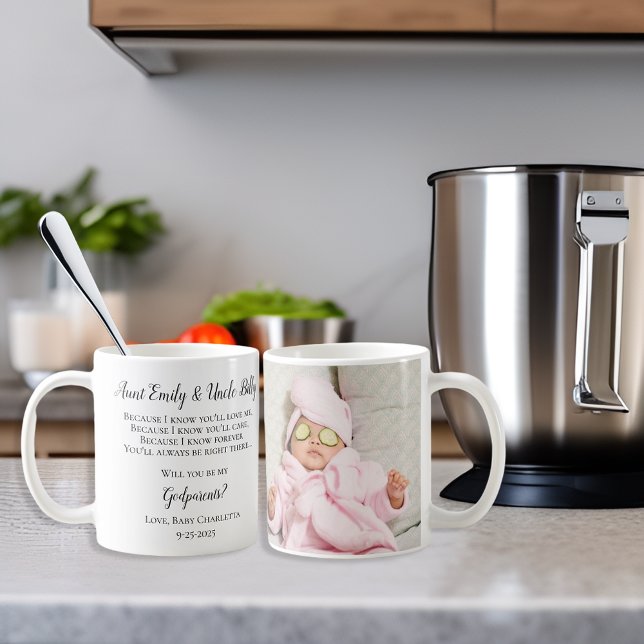 Mug Be My Godparents Proposition Photo Invitation (Créateur téléchargé)