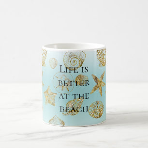 Mug Beach Aqua Blue Ombre Gold Sea Shells
