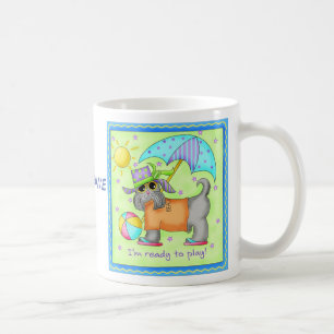 Mug Beach Dog Whimsy Art Green Blue Nom Personnaliser