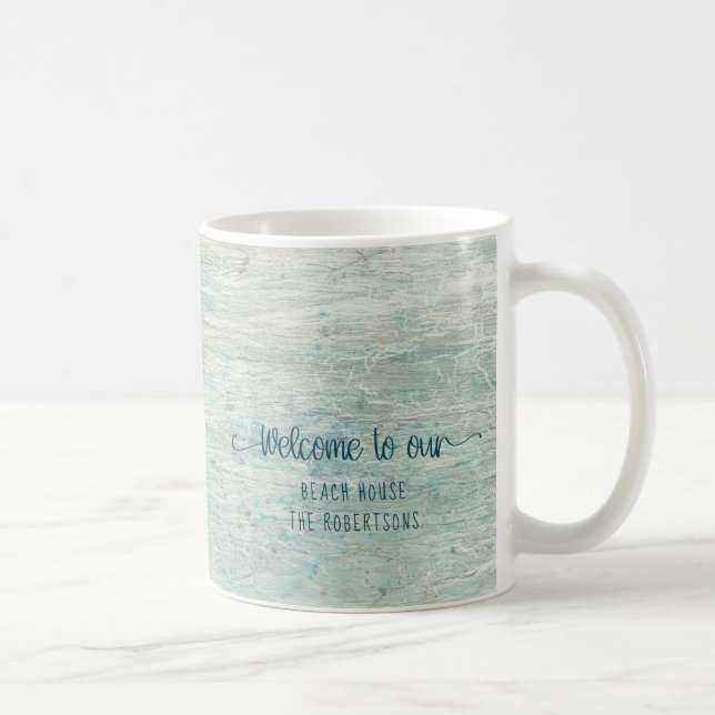 Mug Beach House Driftwood Ocean Coastère Nom de famill (Droite)