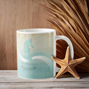 Mug Beach House Seahorse Aqua Blue ID623