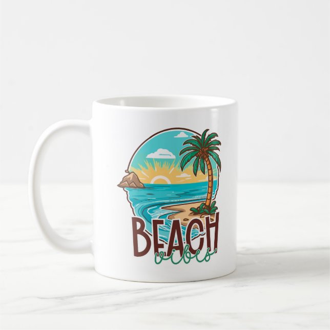 Mug Beach Vibes Sunset - Palm Tree Tropical & Ocean (Gauche)