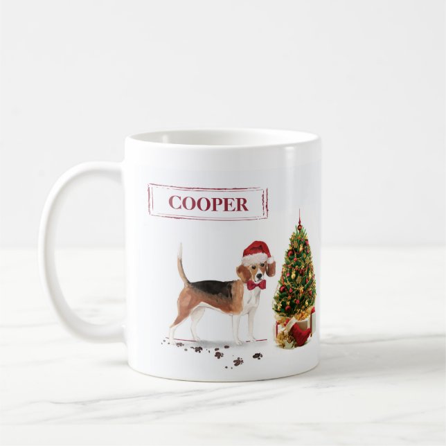 Mug Beagle drôle Chien de Noël avec arbre (Gauche)