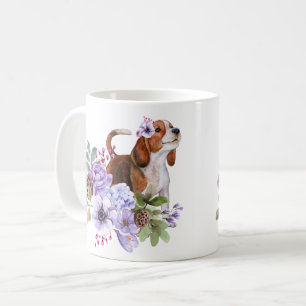 Mug Beagle Entouré de Fleurs Aquarelles Luxuriantes