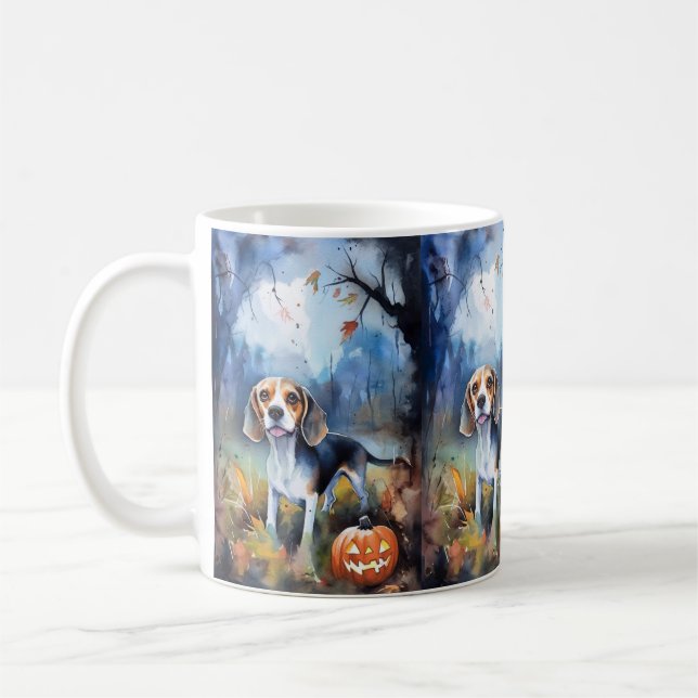Mug Beagle Halloween avec citrouilles effrayant (Gauche)