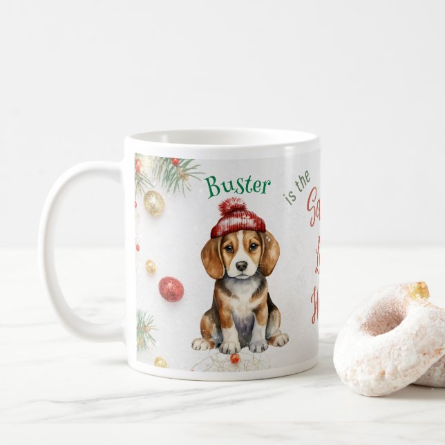 Mug Beagle Père Noël de Noël personnalisable (Avec donut)