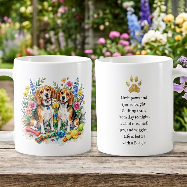 Mug Beagles aquarelle douce dans les fleurs   (Créateur téléchargé)