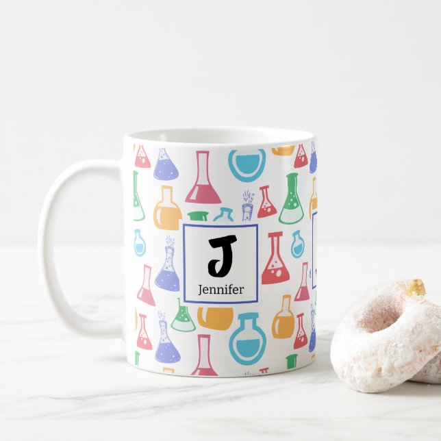 Mug Beakers et flacons Fun Science Motif Monogramme (Avec donut)