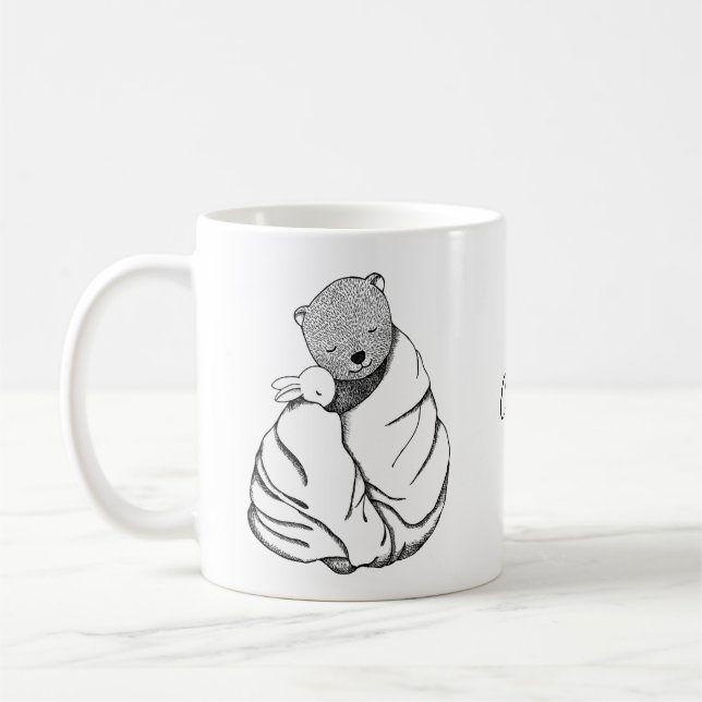 Mug Bear Bunny Rabbit in Blanket Nom personnalisé (Gauche)