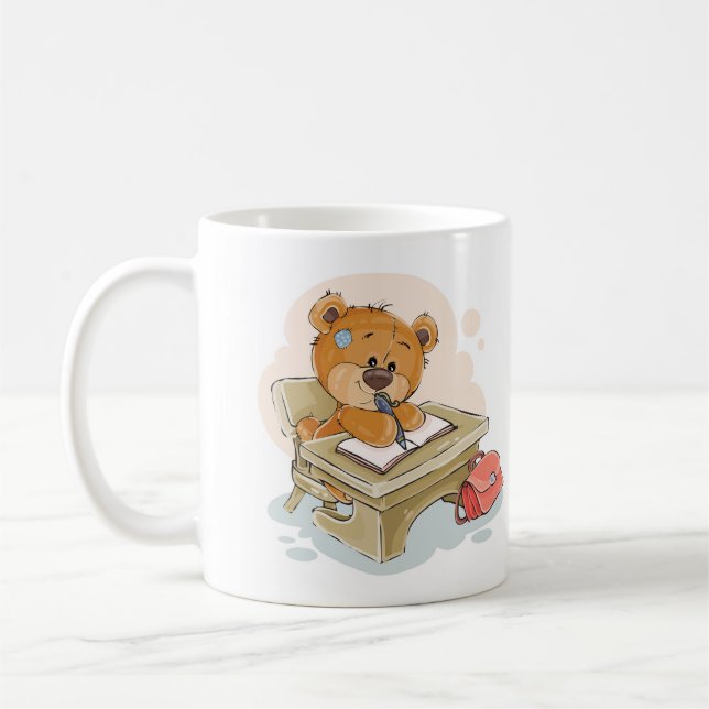 Mug Bear de dessin mignon Écrire un livre (Gauche)