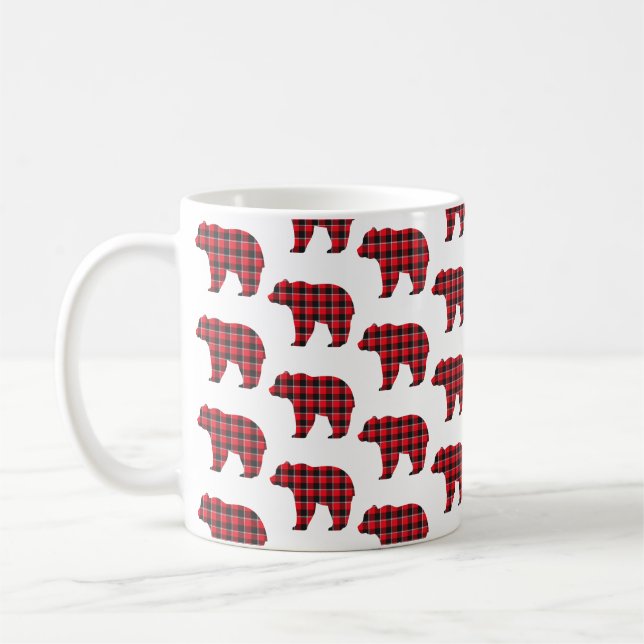 Mug Bear Shaped Plaid Red Black Buffalo (Gauche)