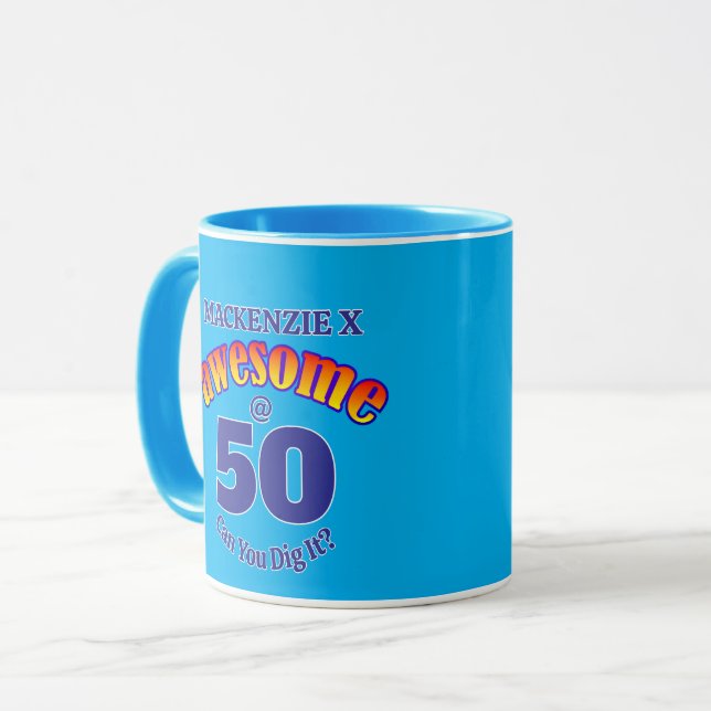 Mug BEAU 50 BLEU Anniversaire (Devant gauche)