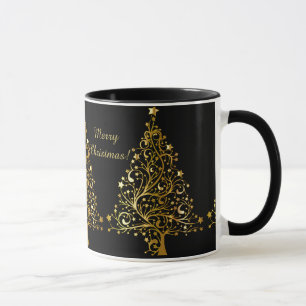 Mug Beau arbre de Noël en or métallique étoilé