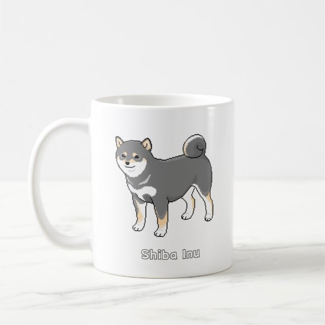 Mug Beau art noir & Tan Shiba Inu Pixel (Gauche)