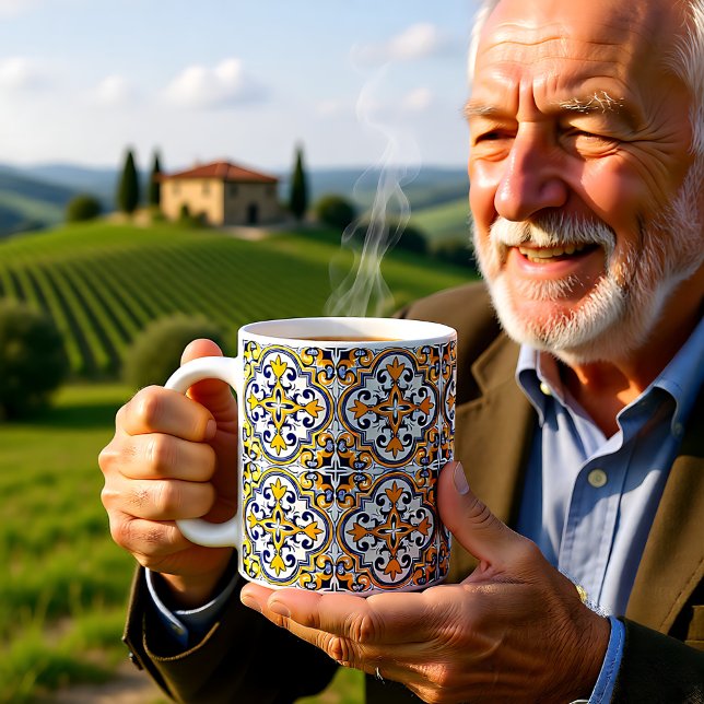 Mug 💙 💛 Beau bleu et jaune Azulejos 9 Café  (💙💛 Beautiful blue and yellow Azulejos 9 Coffee Coffee Mug)