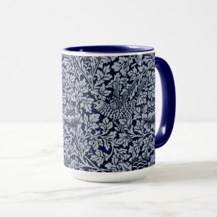 Mug Beau bleu Vintage Motif Floral Oiseaux Fleurs