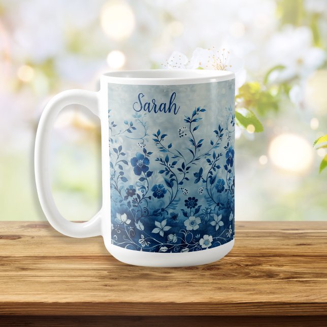 Mug Beau bleu Vintage Tropical Hawaiian Flowered (Créateur téléchargé)