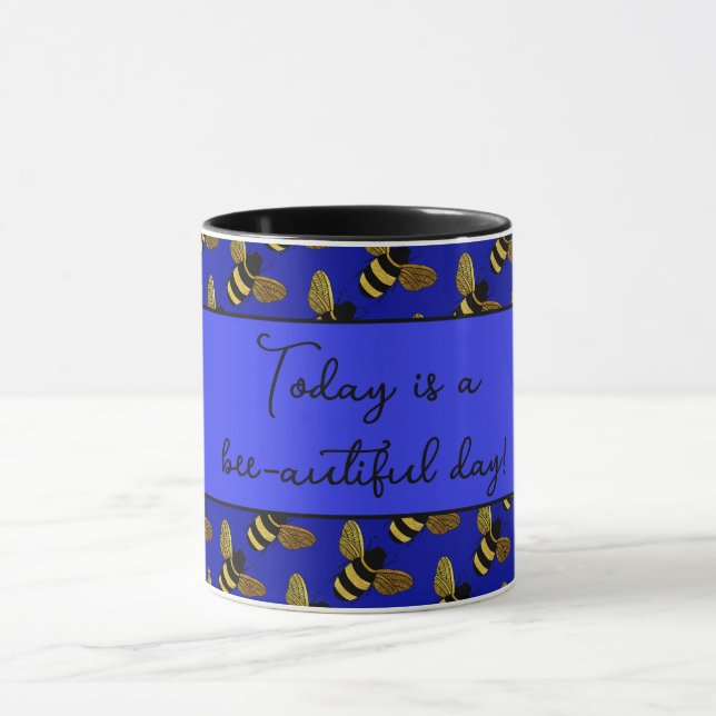 MUG BEAU BUMBLEBEE OR NOIR HAPPY BEE TEXTE BEE (Centre)