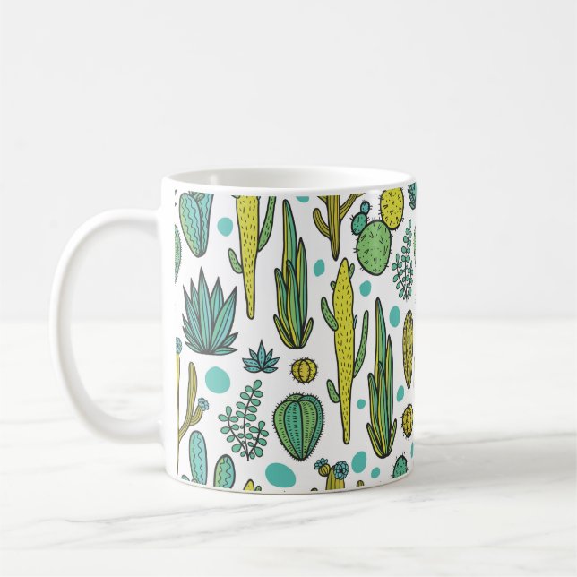 Mug Beau cactus dessinés à la main abstrait marin natu (Gauche)