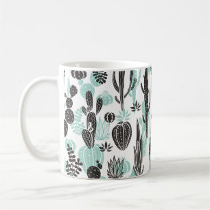 Mug Beau cactus dessinés à la main doodé sans couture 