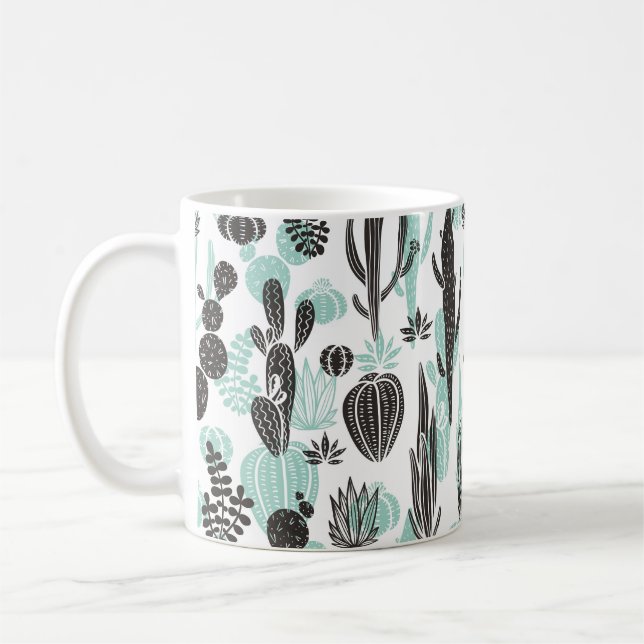 Mug Beau cactus dessinés à la main doodé sans couture  (Gauche)