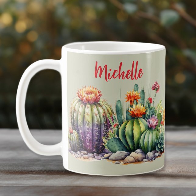 Mug Beau Cactus Flower Avec Nom (Créateur téléchargé)