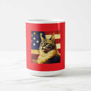 Mug Beau Chat avec Arrière - plan de drapeau américain