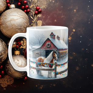 Mug Beau cheval sur une ferme de Noël