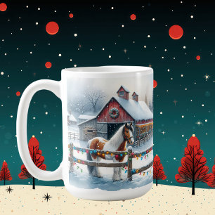 Mug Beau cheval sur une ferme de Noël